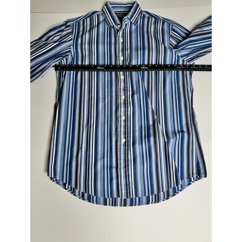 Polo Ralph Lauren Mens Long Sleeve Shirt 16 L VTG Estate Custom Fit Blue Stripes - Picture 6 of 6